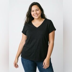 J.Jill Black Pima Cotton V Neck Tee Large Soft Cap Sleeve Side Slit Tunic Top